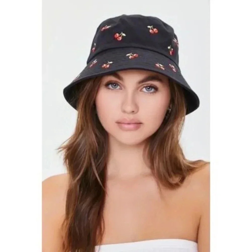 UNBRANDED | CHERRY  EMBROIDERED BUCKET HAT